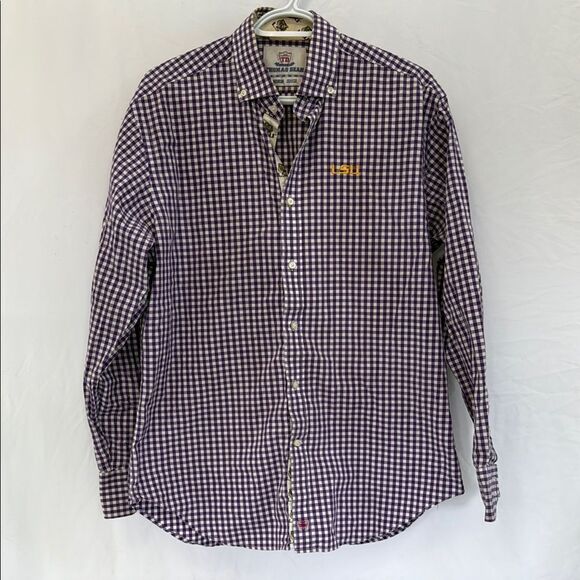LSU Collegiate Purple Checkered Men's Shirt sz Medium - Picture 1 of 2